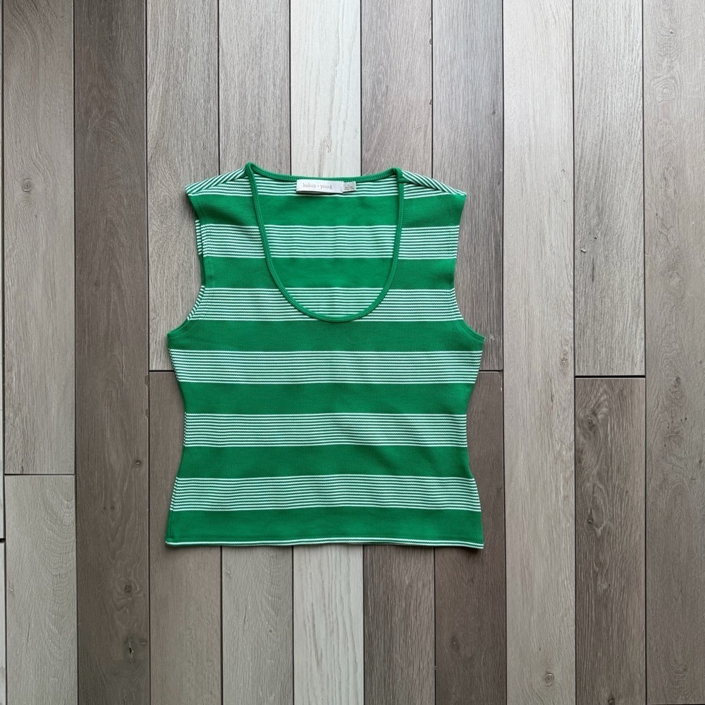 BISHOP + YOUNG Pique Striped Sleeveless Top-Green Pattern